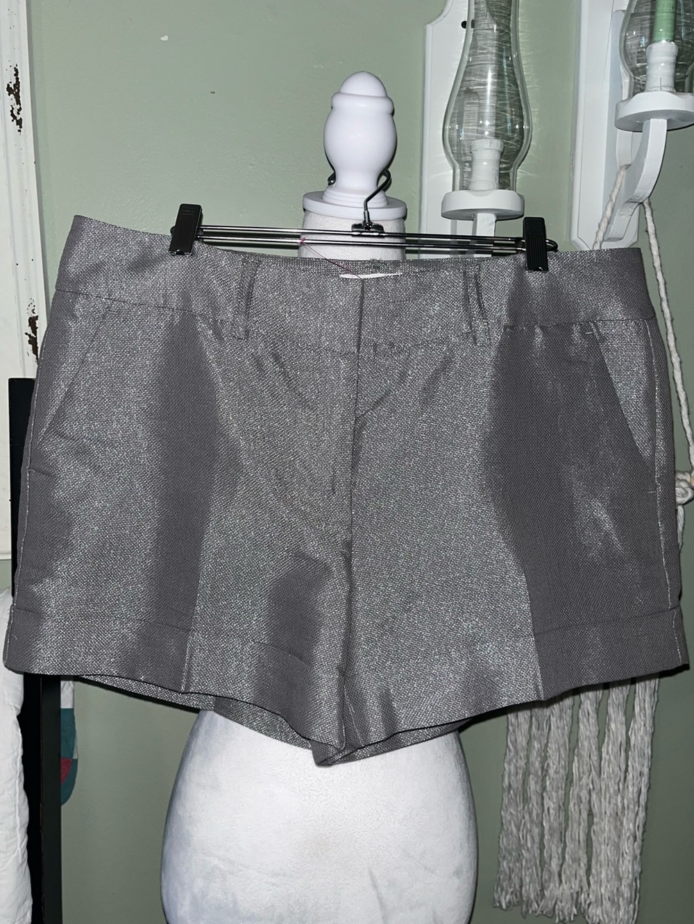 Women's Gray Metallic Tailored Dress Shorts NWT